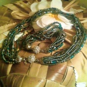 Glittering Multi-Strand Bead Necklace & Bracelet